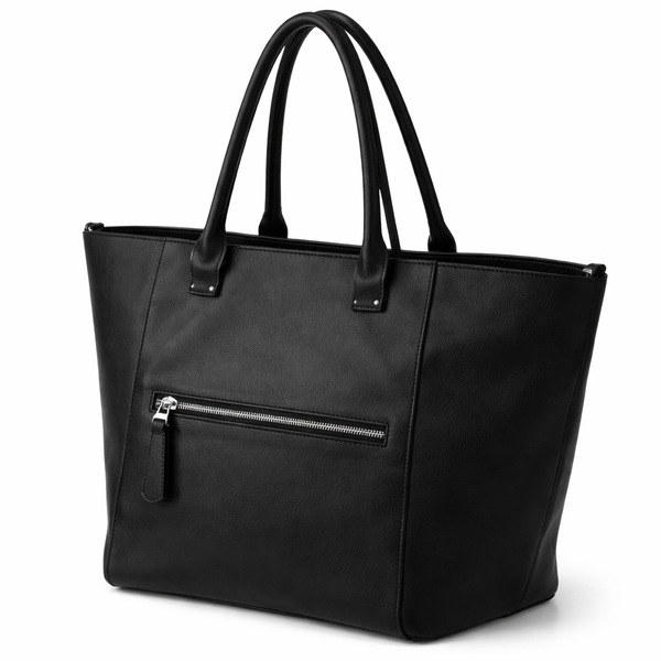 Black PU Leather Tote Handbag with Zip Pocket