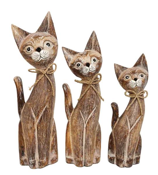 Bali Wood Cat Set of 3