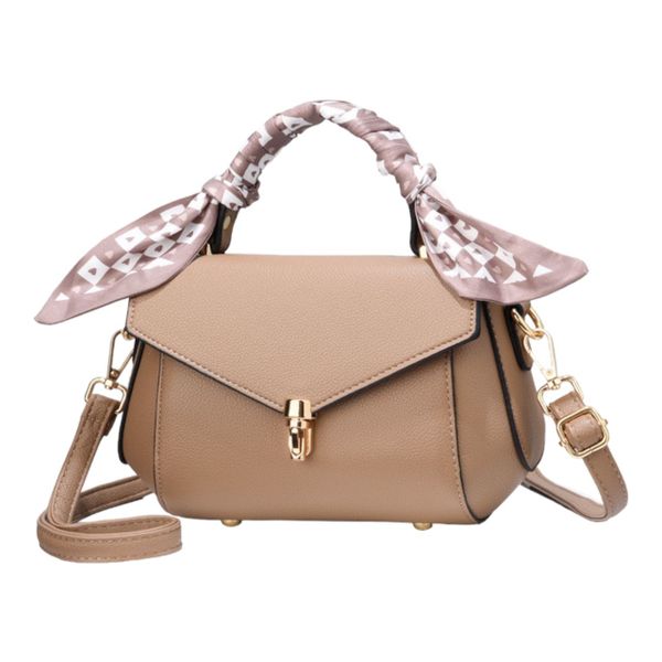 Elegant Patchwork Zipper Buckle Tote Shoulder Bag with Ribbon BLSJB904