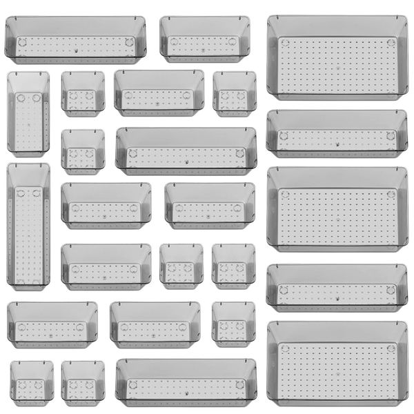 25 Piece Acrylic Drawer Organizer Bins 4 Sizes Cosmetic Kitchen Tray-Black