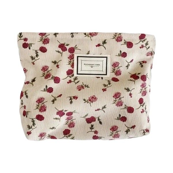 Rose-Designed Makeup Bag - Beige