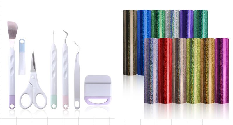 Vivid Colours Holographic Sparkle Sticker Vinyl 11pc + 1m Transfer + Tools