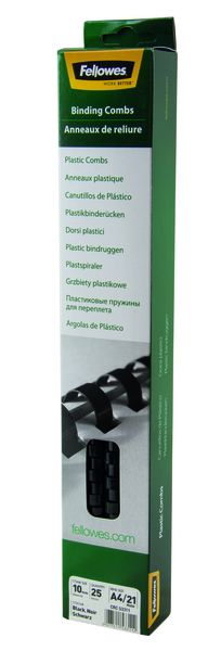 Fellowes Black 10mm A4 55 Sheet Plastic Binding Combs Pack of 25