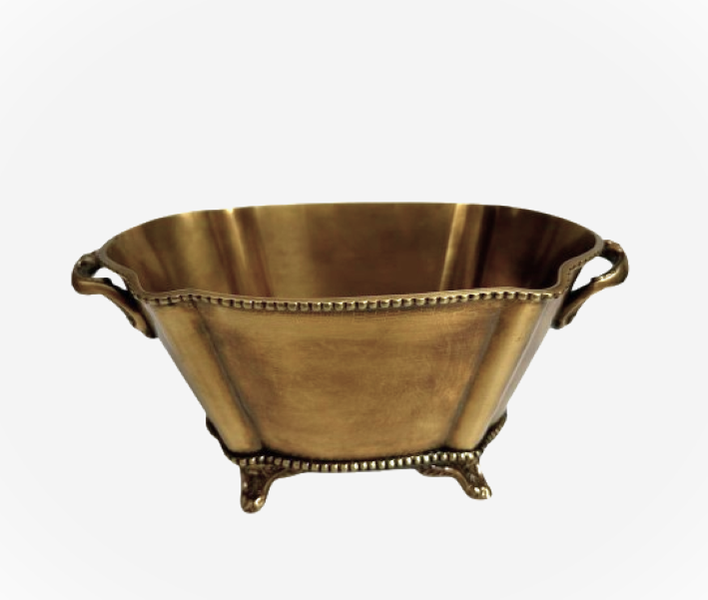 Oval Shaped Flower Bowl with Handles &amp; Legs - Old Gold Finish