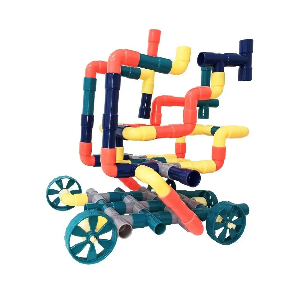 Pack Of 128 Pcs Building Tubular Pipes & Wheels Shape Toy Multicolor
