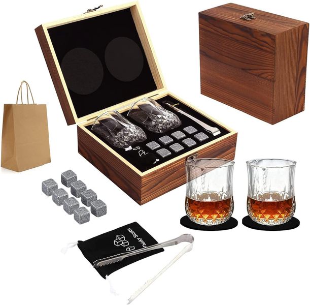 Whisky Glass Set, Whiskey Stone Gift Set in Handmade Wooden Box