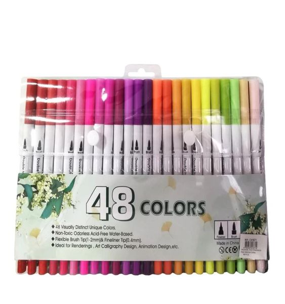 Double Sided Fine Tip Pen - Brush Marker 48 Pieces