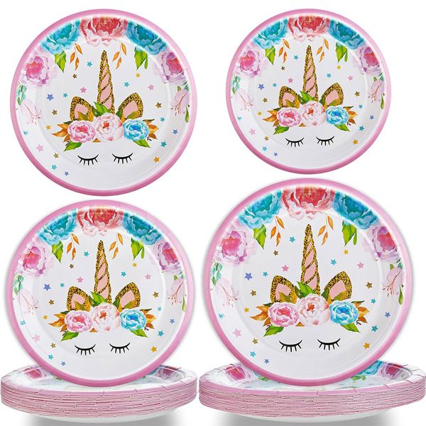 32 pcs Unicorn Paper Dinner Plates of 7" and 9", Unicorn Party Supplies