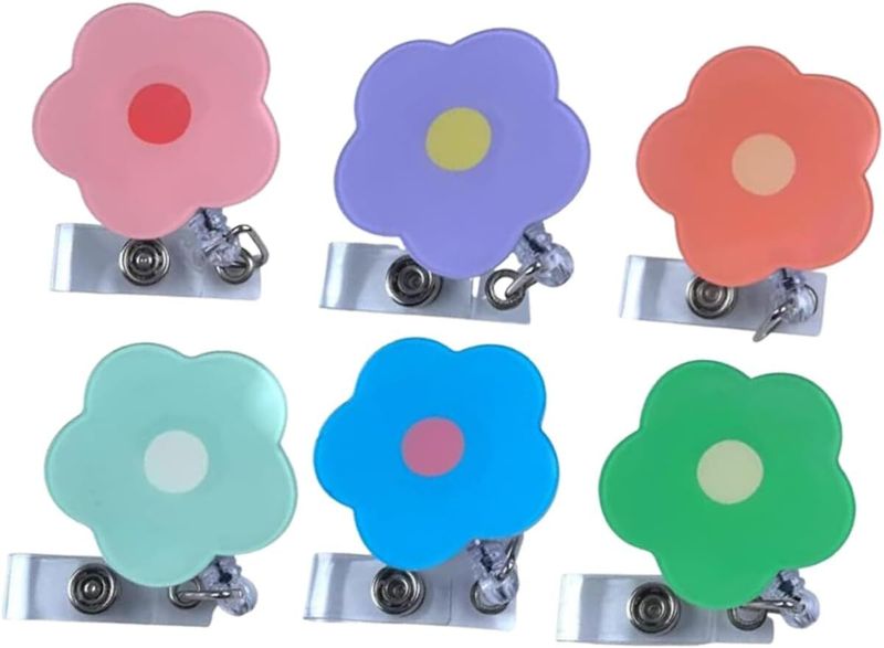 Cute Flower Nurse Badge Holder Retractable Clip 6 Pieces Portable ID Card