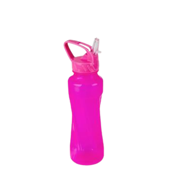 Pink Water Bottle 730ml with Straw Twist Design