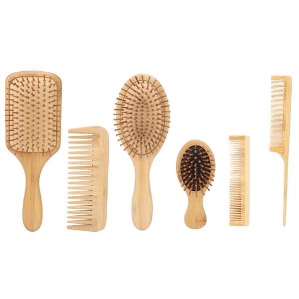 6 Piece Comb Hair Hairdressing Air Cushion Detangling Brush Bamboo Set Kit