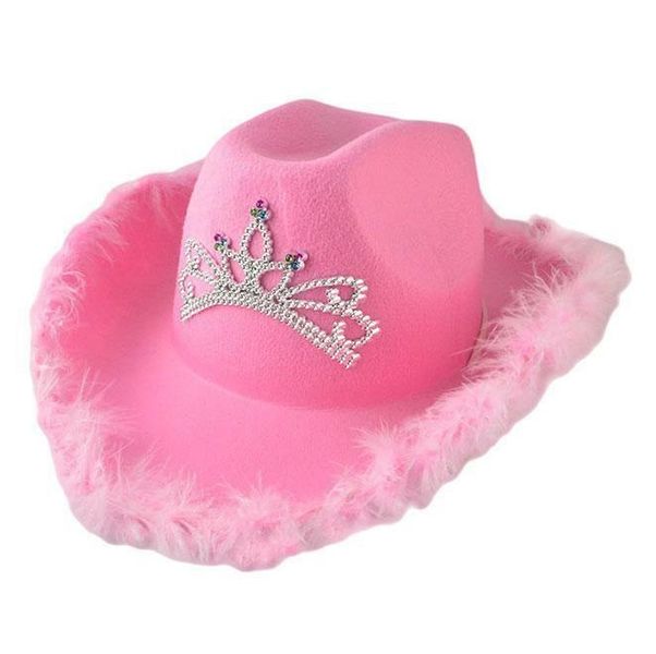 Dress Up Pink Cowboy/Cowgirl Hat with Faux Fur (Adult Size)