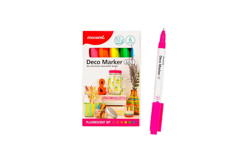 Monami Acrylic Deco Markers 463 - Extra Fine 0.7mm Fluorescent 6's