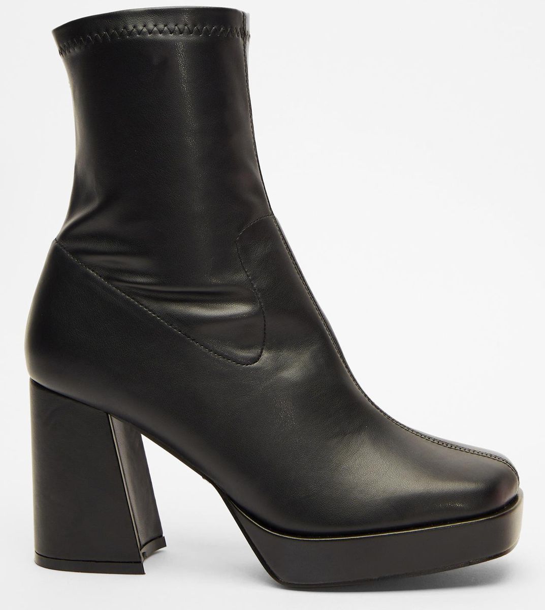 Quiz Ladies - Black Faux Leather Platform Heeled Ankle Boots | Shop ...