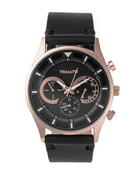 Gents Tomato watch, 42mm Rose Gold Case Black Dial - Black Band