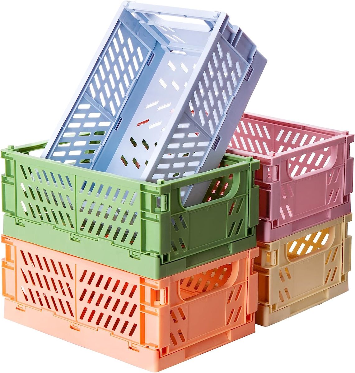 5-Pack Collapsible Plastic Storage Baskets 15CM Macaroon Colour Crate ...