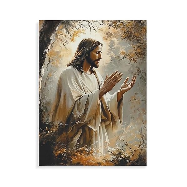 Framed Jesus Canvas Wall Art - Hand-Raised in Prayer (30x40cm)