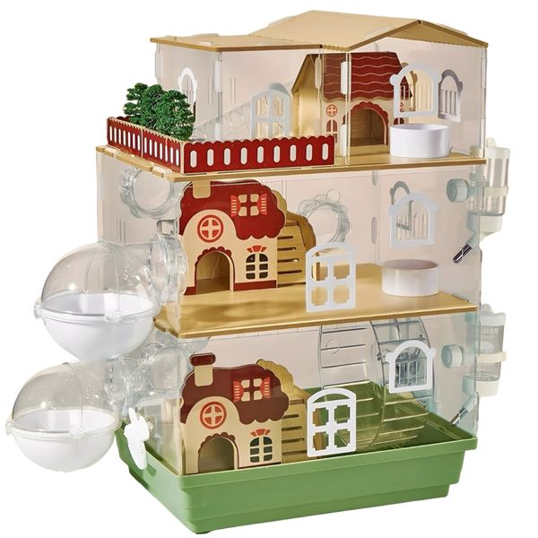 3Layer Clear Acrylic Hamster Cage,Magnetic Connection Hamster Enclosure