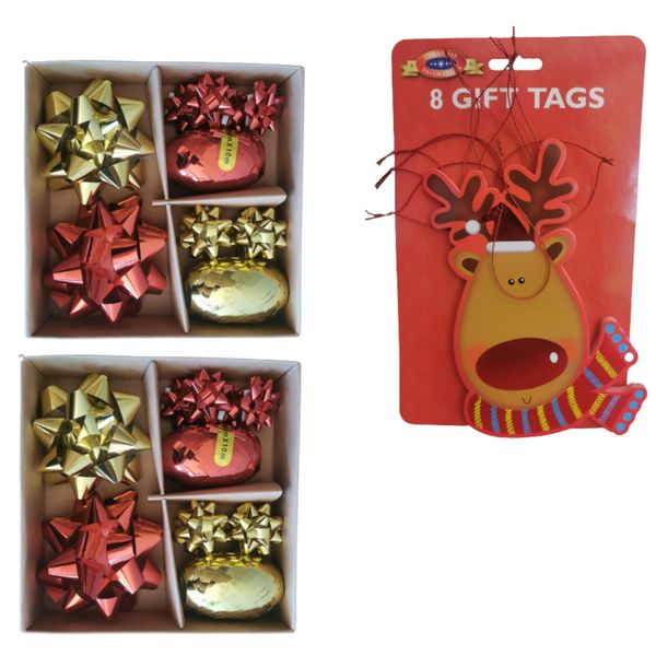 24 PC Gift Ribbons &amp; Bow Set with 8 Xmas Gift Tags-DL102