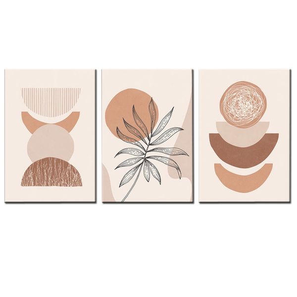 Canvas-Art-3 Pieces Botanical Boho Mid Century Earth Tone Wall Art