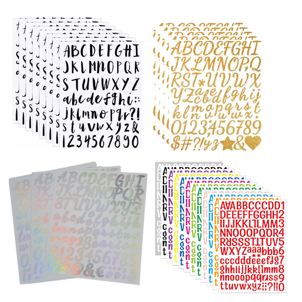 4PK Combo Colourful Rainbow Vinyl Alphabet Sticker Sheets School Art Craft