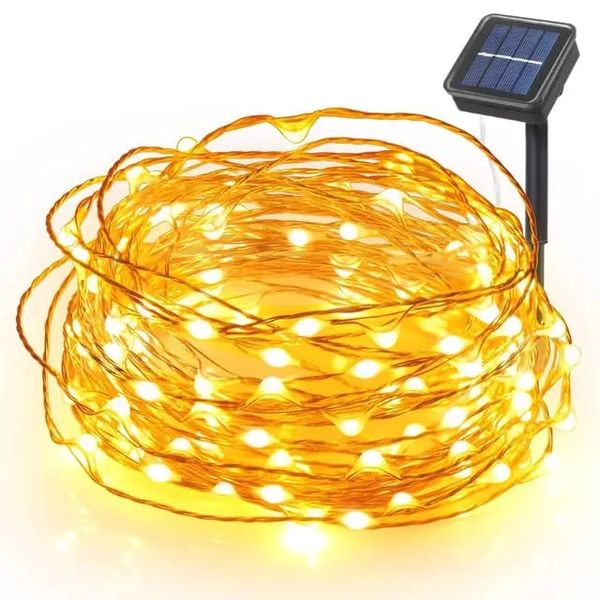 Solar Powered Copper Wire String LED Fairy Christmas Lights Warm White