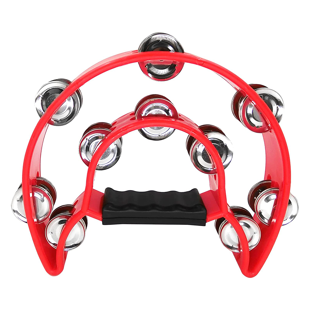 Alanes Half Moon Musical Tambourine Hand Held Percussion Drum-Red