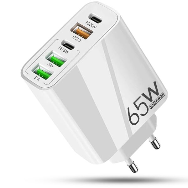 Multi Charger USB C 65W Charger- 2 USB-C + 2 USB + 1 QC 3.0 (5 Ports)