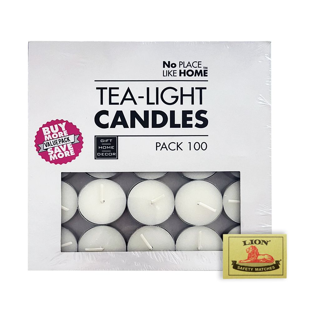 White TeaLite Candle 3.5cm Pack Of 100 + Lion Safety Matches Shop