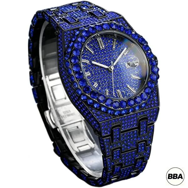 BBA-Men's Black Quartz Watch, Full Rhinestone Dial