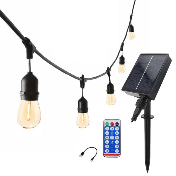 5m Solar Outdoor String Light 10x Dimmable Globe With Remote - EMS