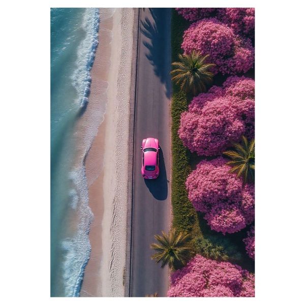 Pink Beetle And Palm Trees - A1 Poster
