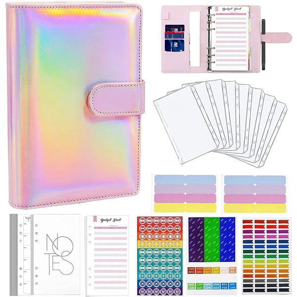 Budget Binder A6 Ring Binder Notebook with Clear Cash Envelope for Cash St