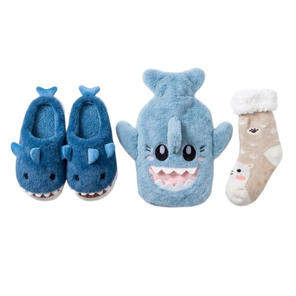 5 Piece Kid Gift Shark Collection Slipper&amp;Hot Water Bottle&amp;Winter Socks