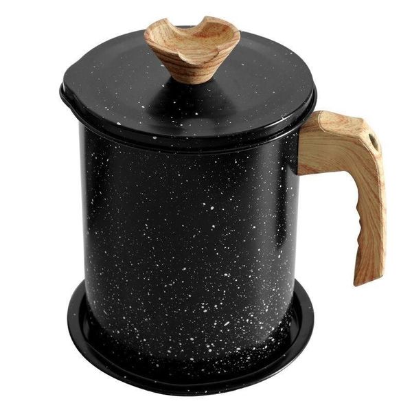 1.7L Leak-Proof Oil &amp; Grease Storage Pot Container With Strainer - Black