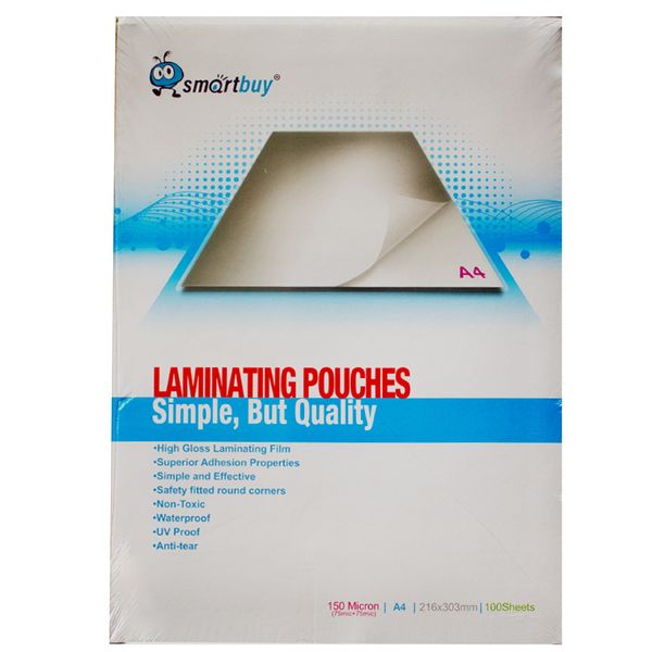 A4 Smartbuy Laminating Sheets Pouch 150 Micron (100 Pack) Gloss Clear