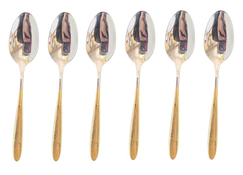Dessert Spoon 6pc Stainlesssteel Gold Handle Floral Pattern