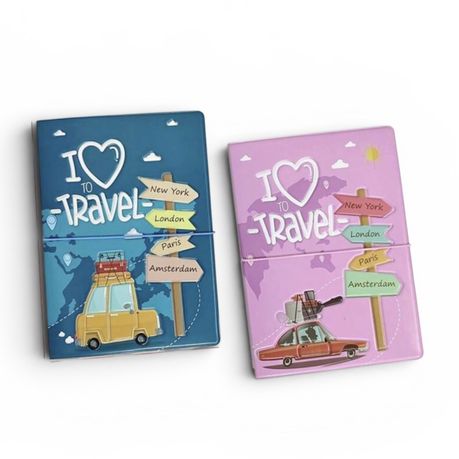 World Explorer 3D Passport Cover Set - Blue And Pink 2-Piece Image