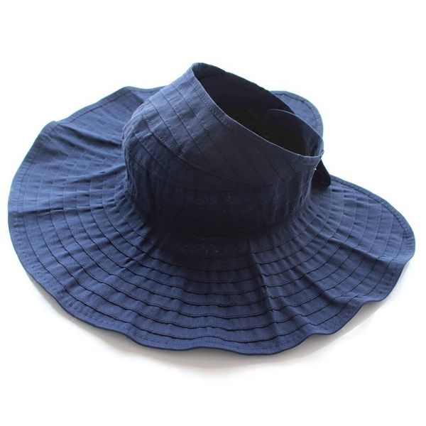 Foldable Ladies UV Protection Wide Brim Sun Hat - Navy