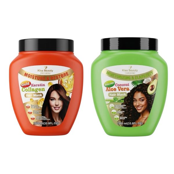 Pack of 2 - Kiss Beauty Gold Keratin&amp;Avo Coconut Aloe Vera Hair Mask 1000ml