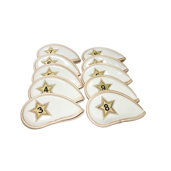 10 Piece Waterproof Crystal PU Leather Golf Iron Head Covers Set - White