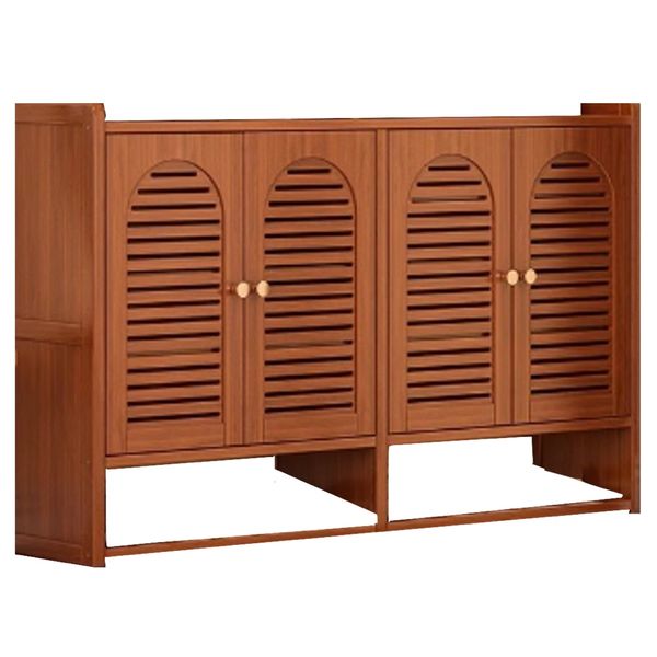 Decor 4-Doors Wood Shutter Bamboo Hinged Door Shoe Rack Organizer -120cm
