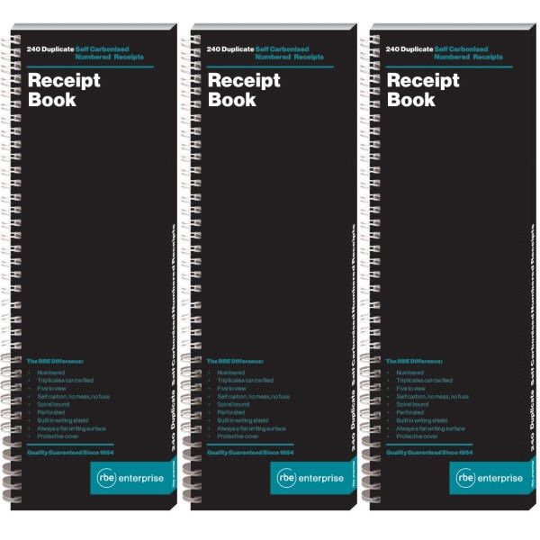 RBE Receipt Book Duplicate 240 Numbered Receipts 3's