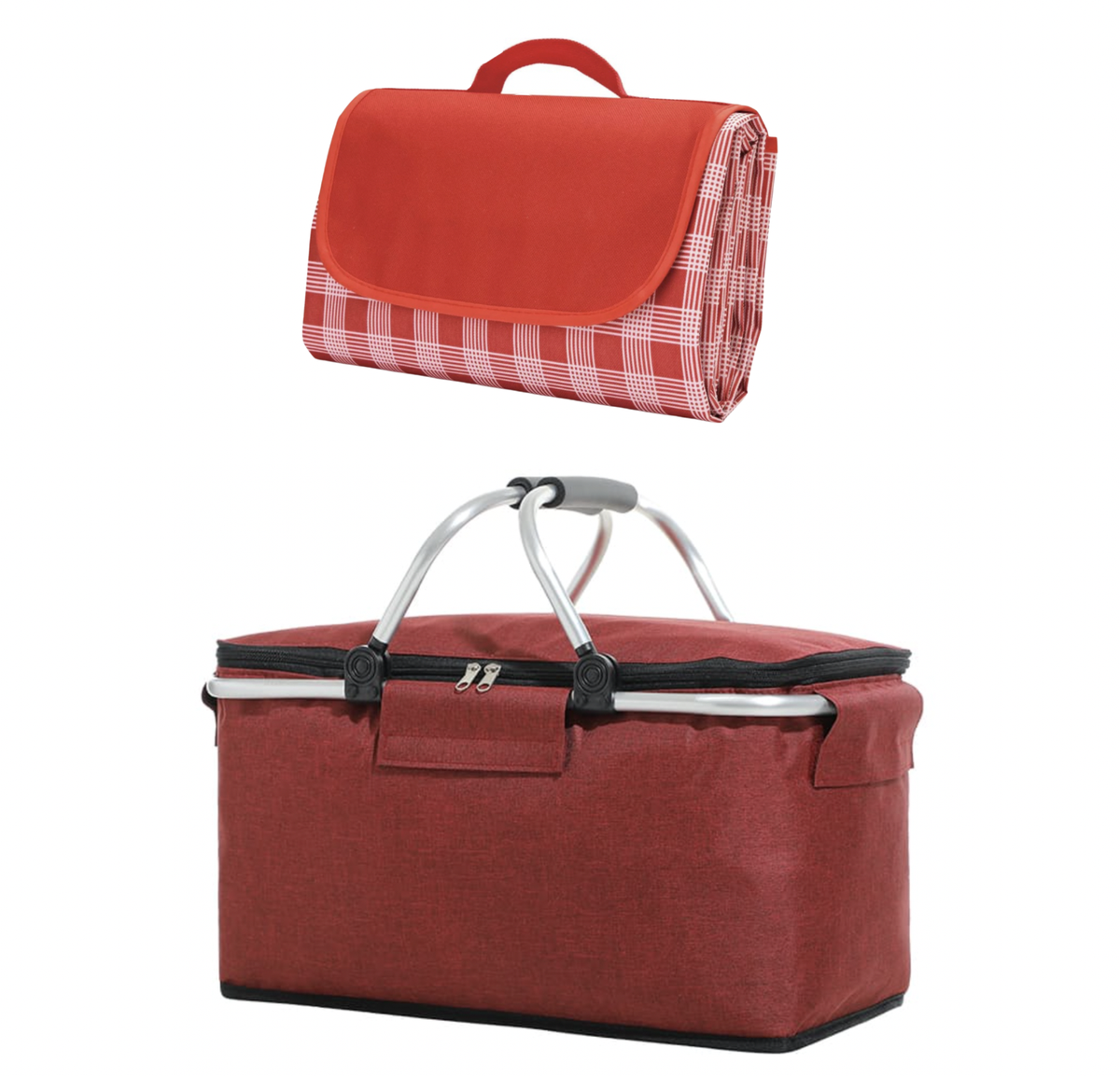 Picnic Blanket with Collapsible Picnic Basket Maroon & Red Buy