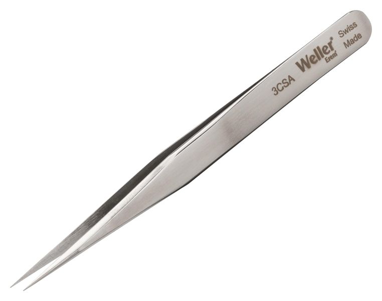 Weller Erem (3CSA) Tweezer, Precision, Straight, Pointed, Stainless Steel