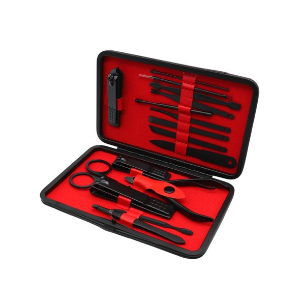 Male 16 Piece Carbon Black Nail Manicure Set with Rugged Carry Case