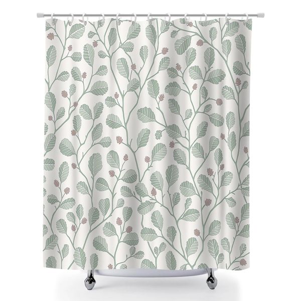 Tropical Floral Shower Curtain for Bathroom with 12 Plastic Hook, 180x180cm