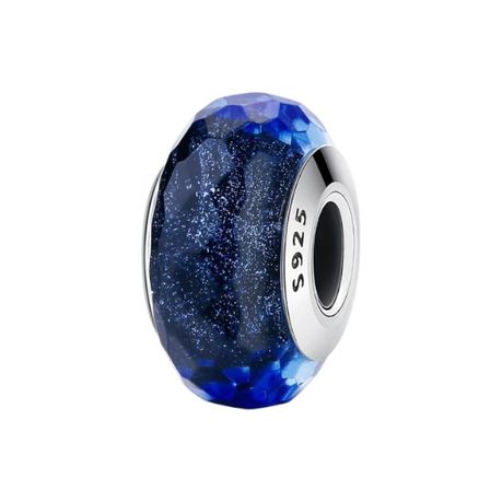 925 Sterling Silver European Glass Bead Charm - Dark Blue Image