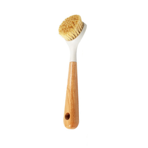 Kitchen Dish Brush Bamboo Handle Dish Scrubber Built-in Scraper Scrub Brush