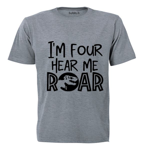 I'm FOUR - hear me Roar! - Kids T-Shirt - White